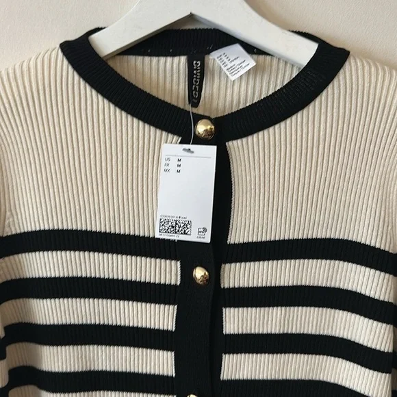 H&M Rib Knit Striped Gold Button Cardigan Sweater - Picture 7 of 11
